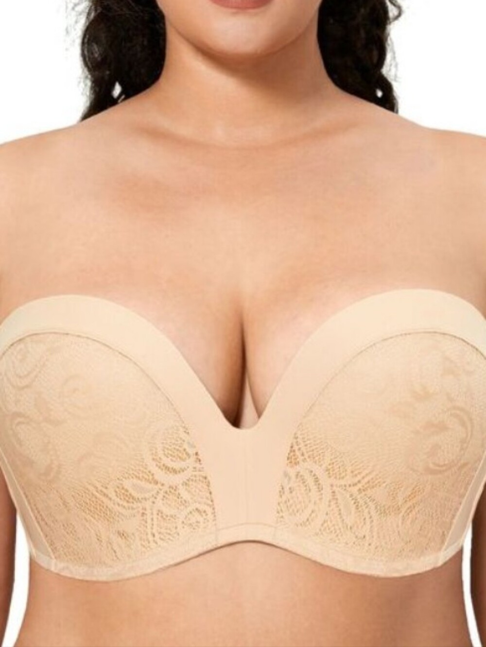 Delimira Beige Strapless Plunge Push Up Underwire Bra Size 36DD